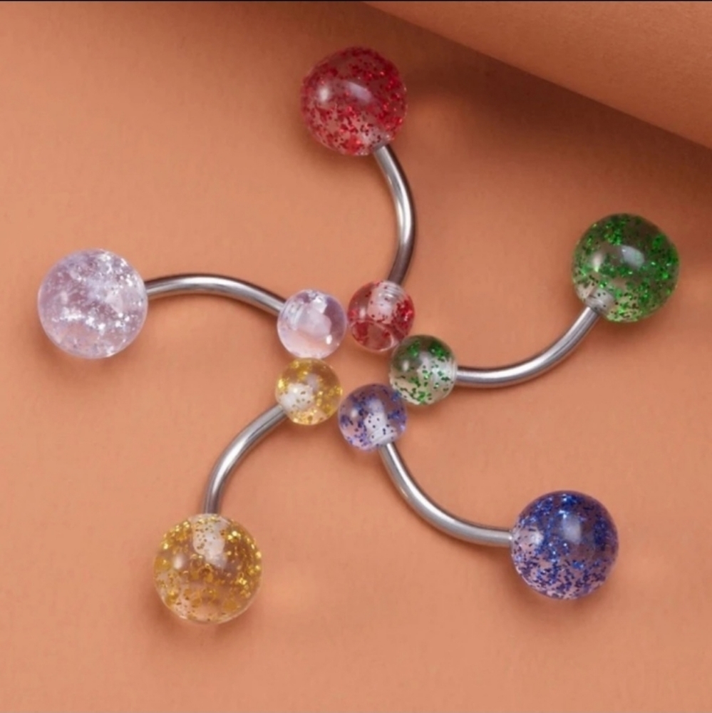 Glitter Ball Bling Belly Rings. Assorted Colors. Set of 5